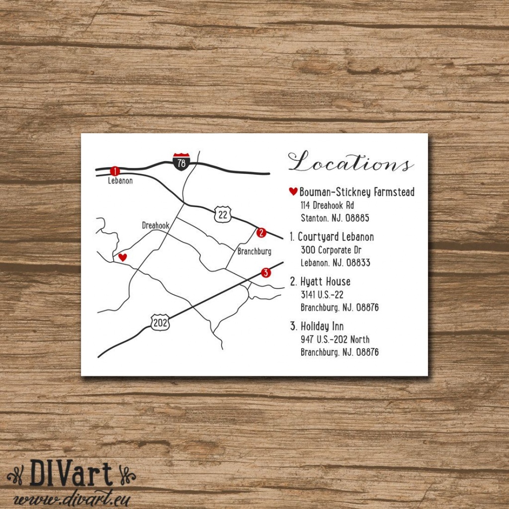 Custom Wedding Map, Event Map, Directions, Locations - Printable - Printable Map Directions For Invitations