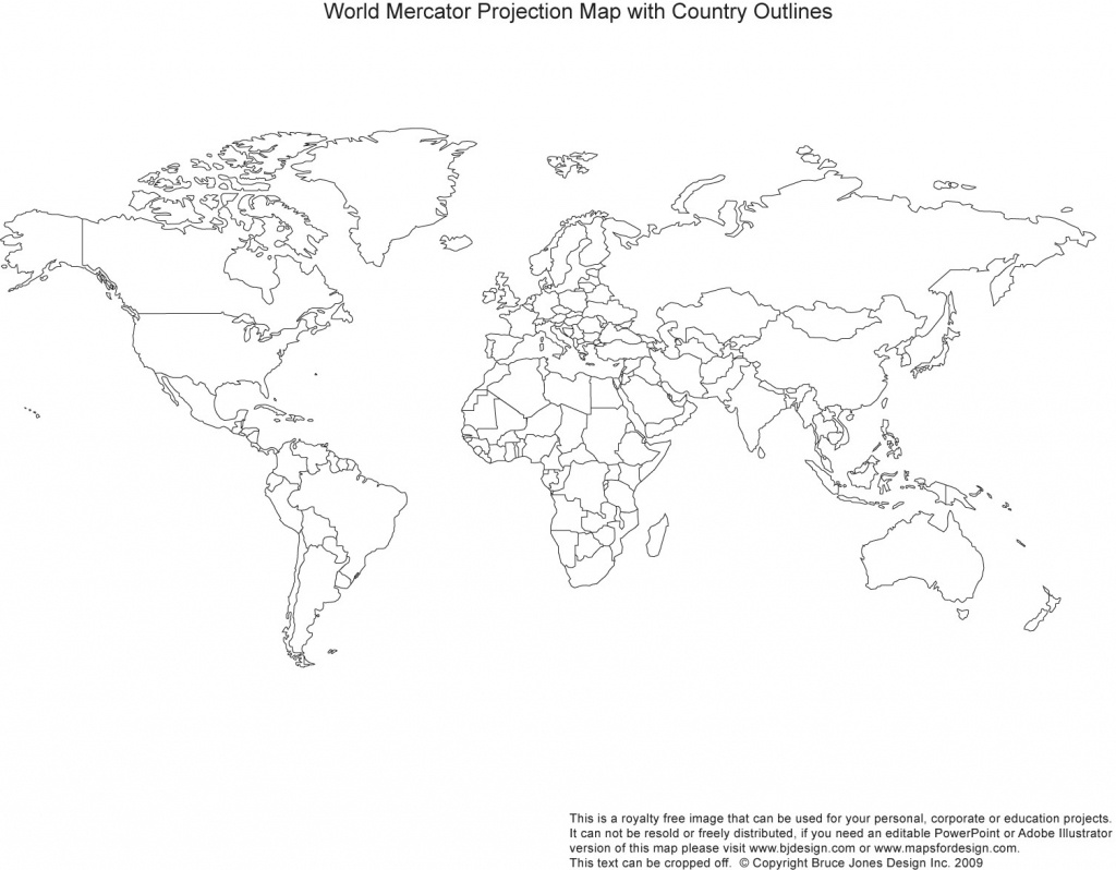 world mercator projection map with country outlines