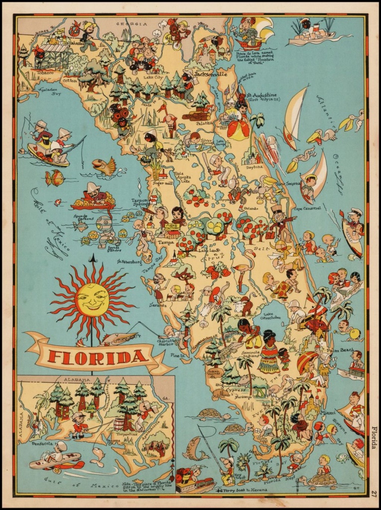 Decorative Whimsical Map Of Florida. | Florida | Florida Pictures - Vintage Florida Map Poster