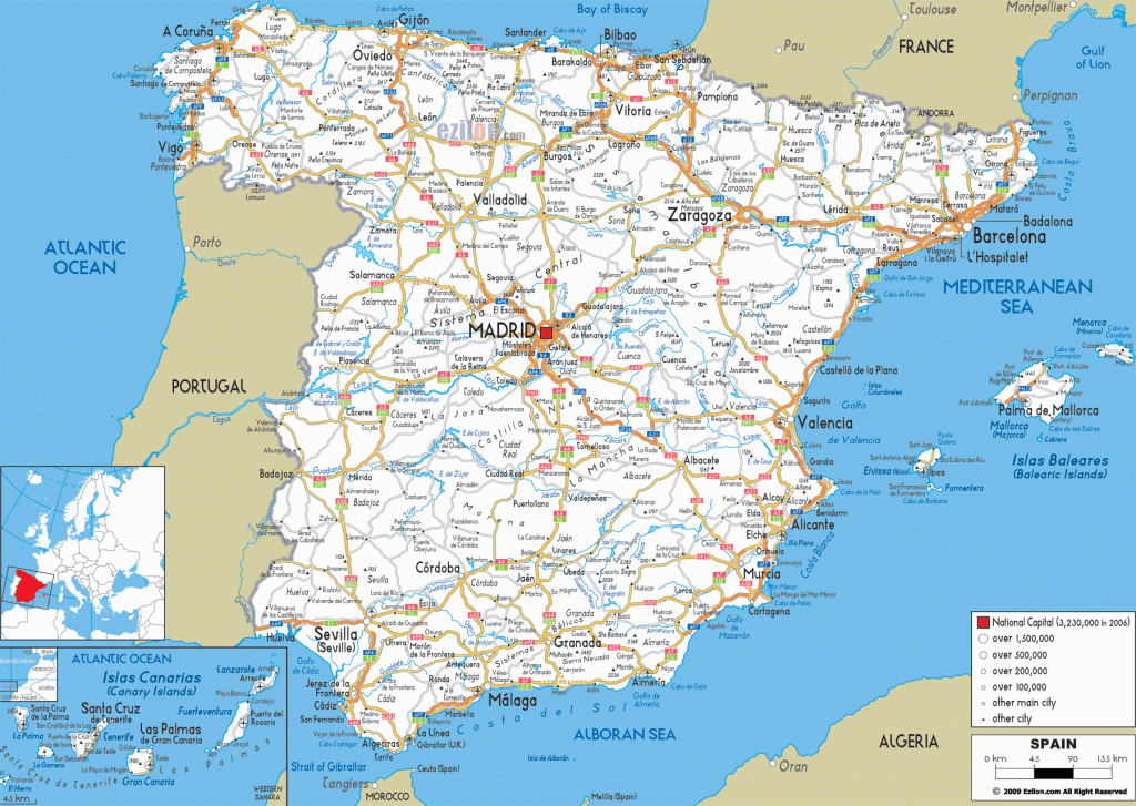 Detailed Clear Large Road Map Of Spain - Ezilon Maps - Printable Map Of Spain With Cities