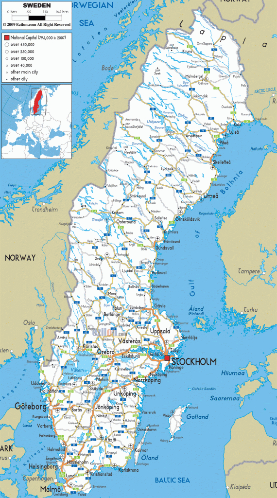 Detailed Clear Large Road Map Of Sweden - Ezilon Maps - Printable Map Of Sweden