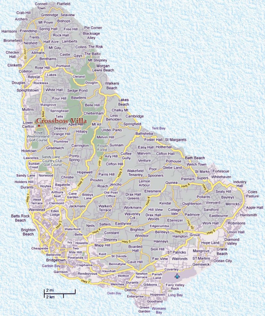 Detailed Road Map Of Barbados. Barbados Detailed Road Map | Vidiani - Printable Map Of Barbados