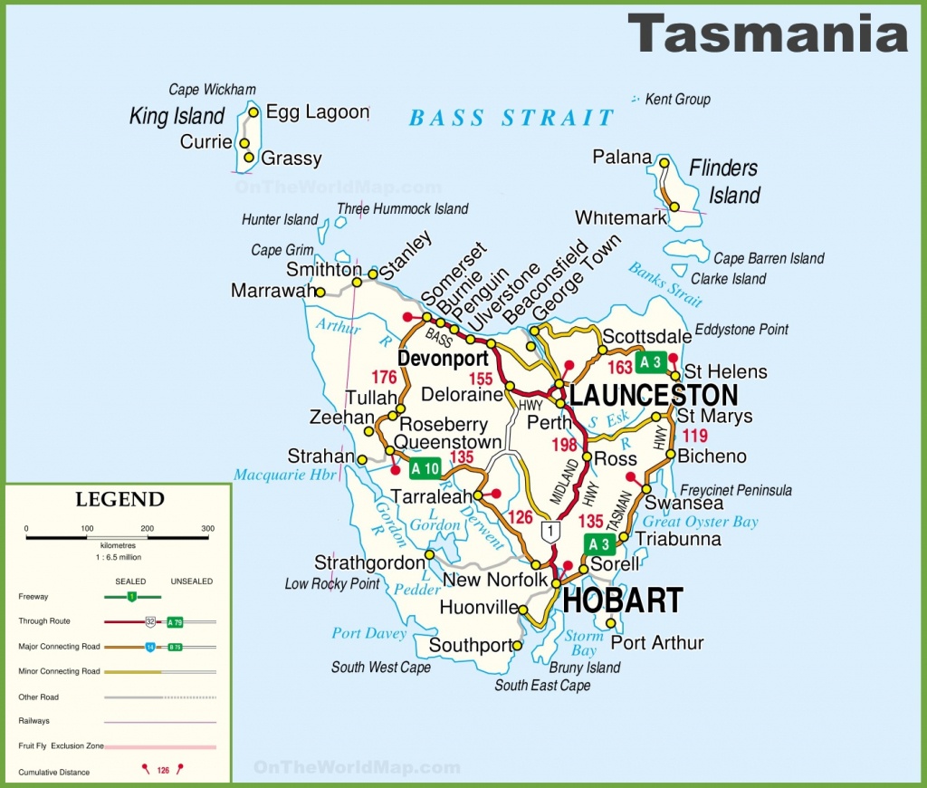 Detailed Tasmania Road Map With Cities And Towns - Printable Map Of Tasmania