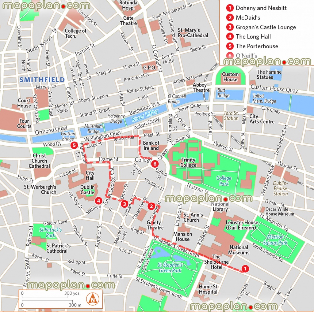 Dublin Map - Pub Crawl Map Showing The Most Iconic Pubs And Bars - Printable Map Of Dublin