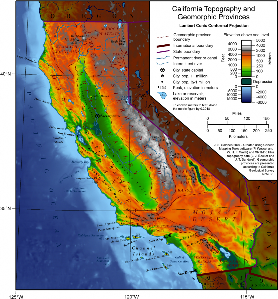Elevation Map Of California | Historical Maps | California Map - California Topographic Map Elevations