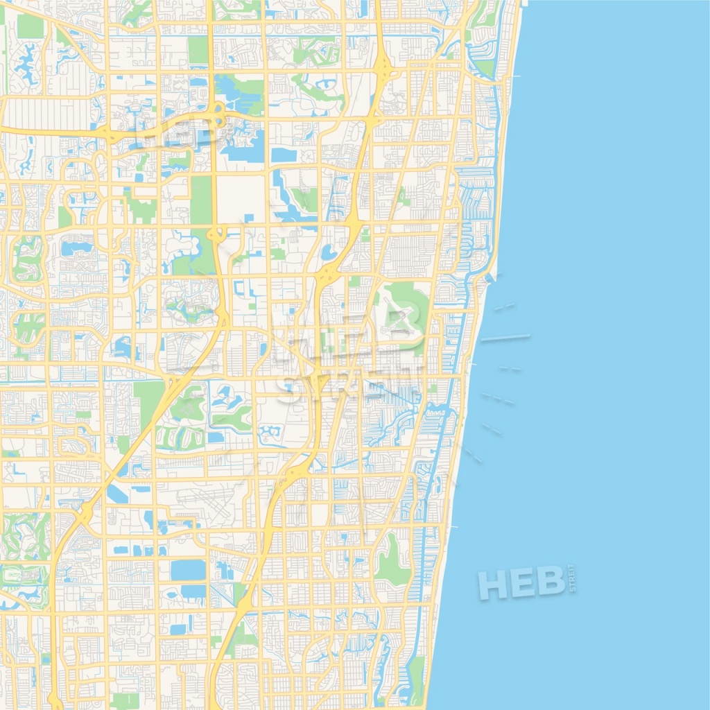 Empty Vector Map Of Pompano Beach, Florida, Usa | Hebstreits Sketches - Pompano Florida Map