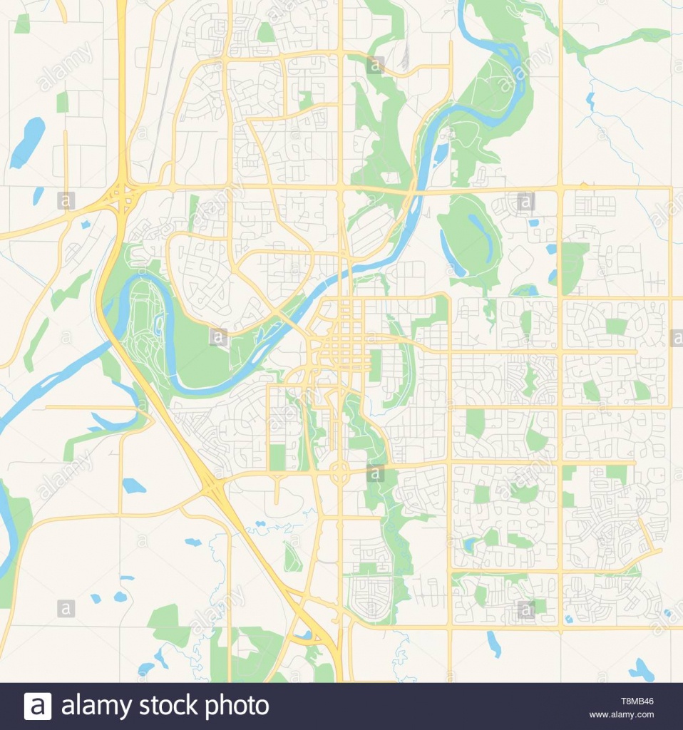 Empty Vector Map Of Red Deer, Alberta, Canada, Printable Road Map - Printable Red Deer Map