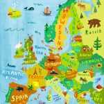 Europe Map Illustration / Digital Print Poster / Kidschengel   Printable Travel Maps For Kids