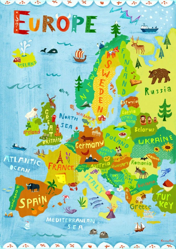 Europe Map Illustration / Digital Print Poster / Kidschengel - Printable Travel Maps For Kids