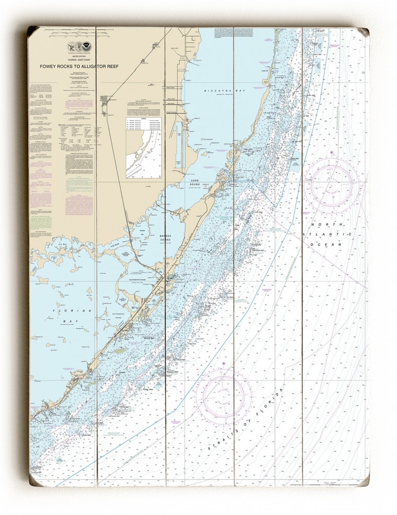 Fl: Fowey Rocks To Alligator Reef, Florida Keys, Fl Nautical Chart Sign - Florida Keys Nautical Map