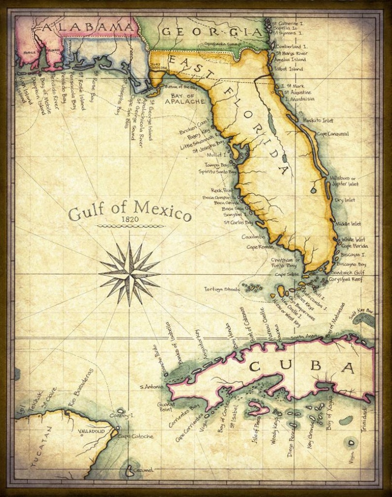 Florida Map Art 1820 - 11&amp;quot; X 14&amp;quot; +, Prints From Hand Drawing - Florida Maps  - Miami - Florida Keys - Pensacola - Tampa - Jacksonville - Maps - Florida Map Art