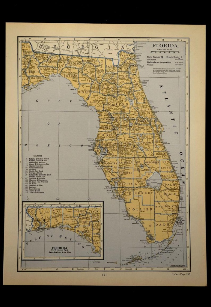 Florida Map Of Florida Wall Art Decor Antique Original | Etsy - Florida Map Wall Art