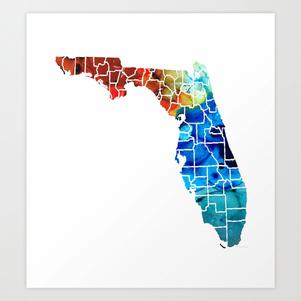 Florida - Mapcounties Sharon Cummings Art Art Print - Florida Map Art
