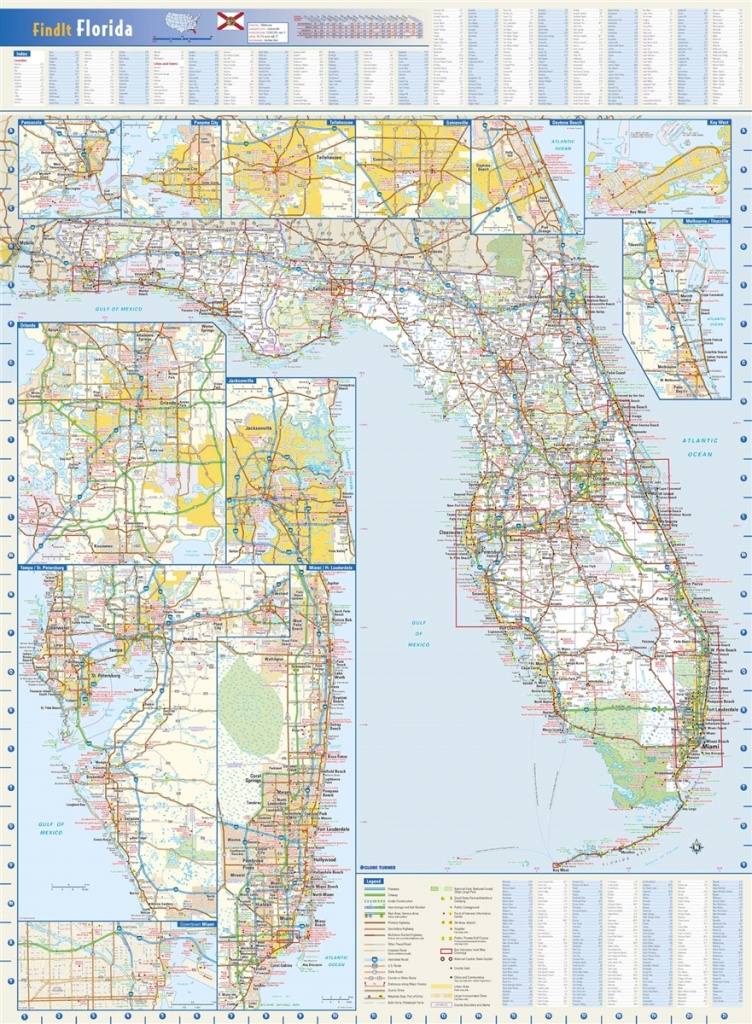 Florida State Wall Mapglobe Turner 22 X 30 - Florida Rest Areas Map