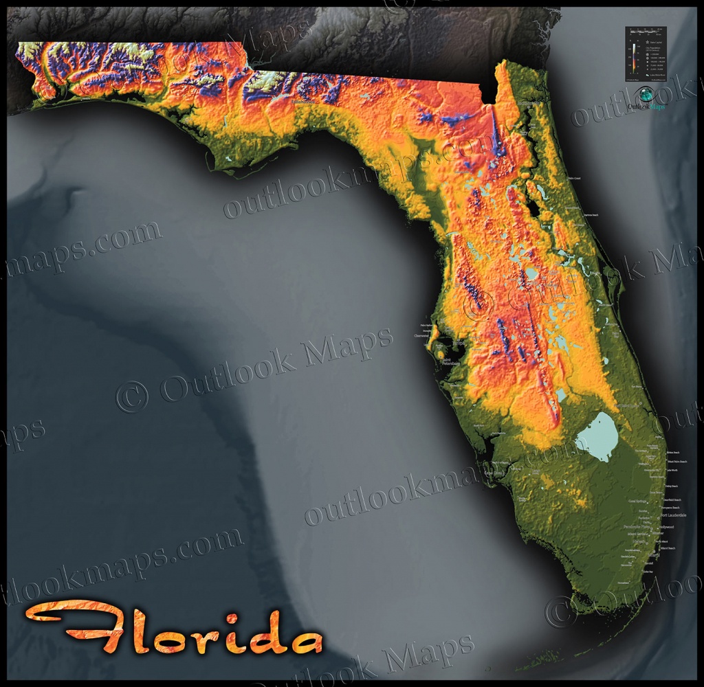 Florida Topography Map | Colorful Natural Physical Landscape - Topographic Map Of Florida Elevation