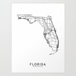 Florida White Map Art Print   Florida Map Art