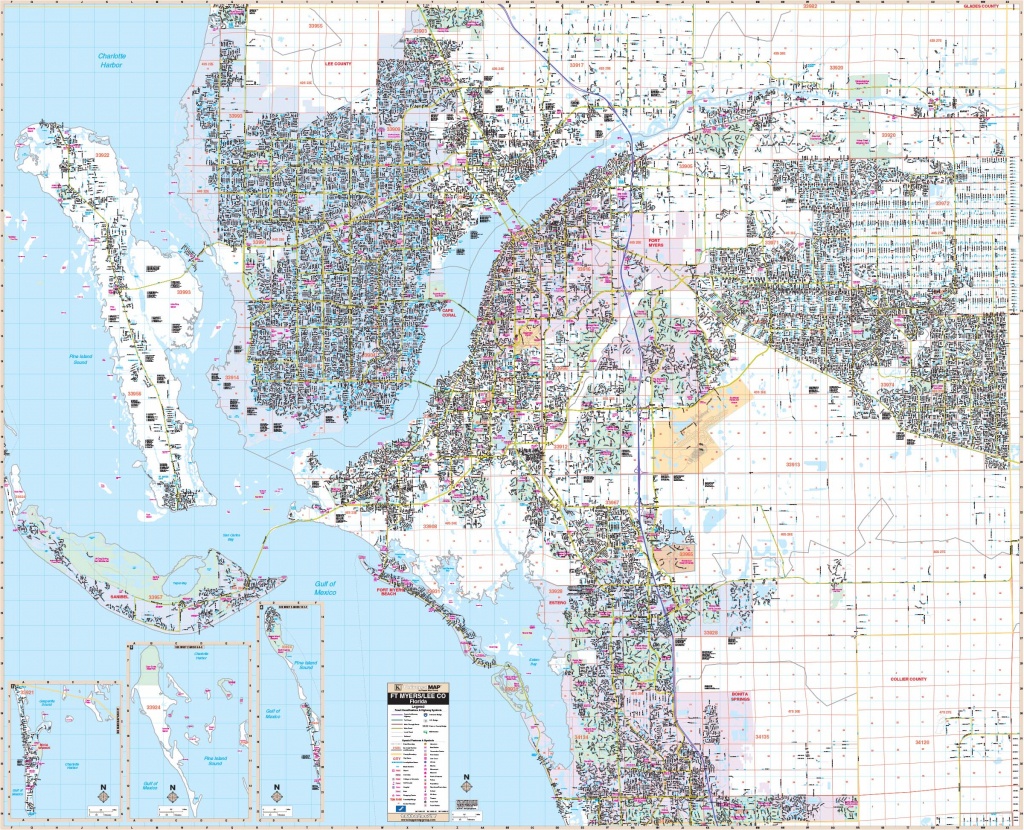 Fort Myers &amp;amp; Lee Co, Fl Wall Map – Kappa Map Group - Map Of Fort Myers Florida Area