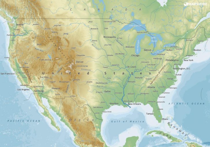 Physical Map Of The United States Printable