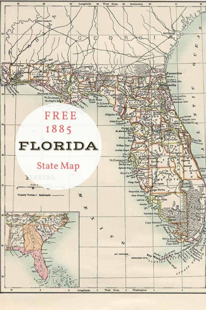 Free Printable Old Map Of Florida From 1885. #map #usa | Maps And - Antique Florida Maps For Sale