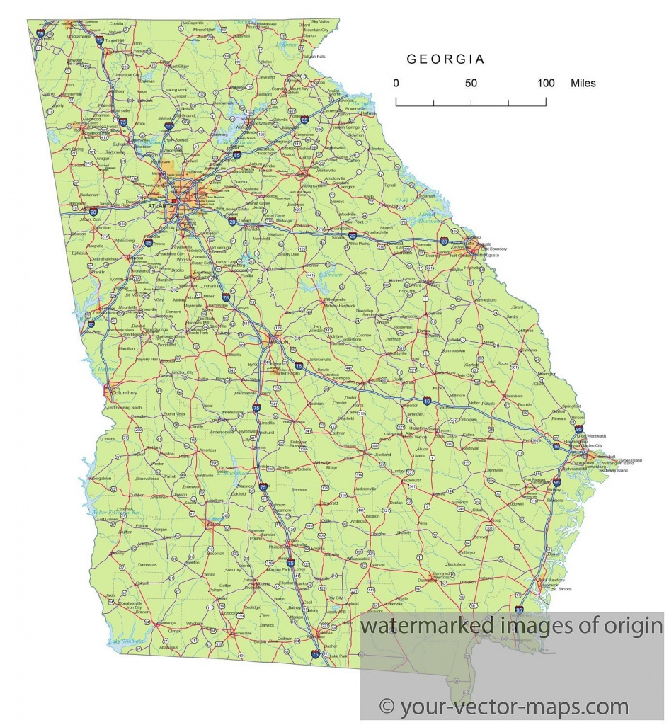 Georgia State Route Network Map. Georgia Highways Map. Cities Of - Printable Map Of Georgia