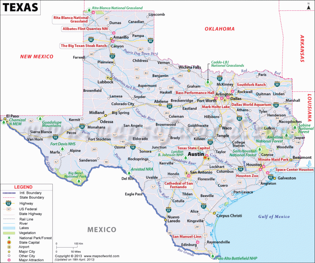Get The Beautiful Map Of Texas State Showing The Major Attractions - Pampa Texas Map