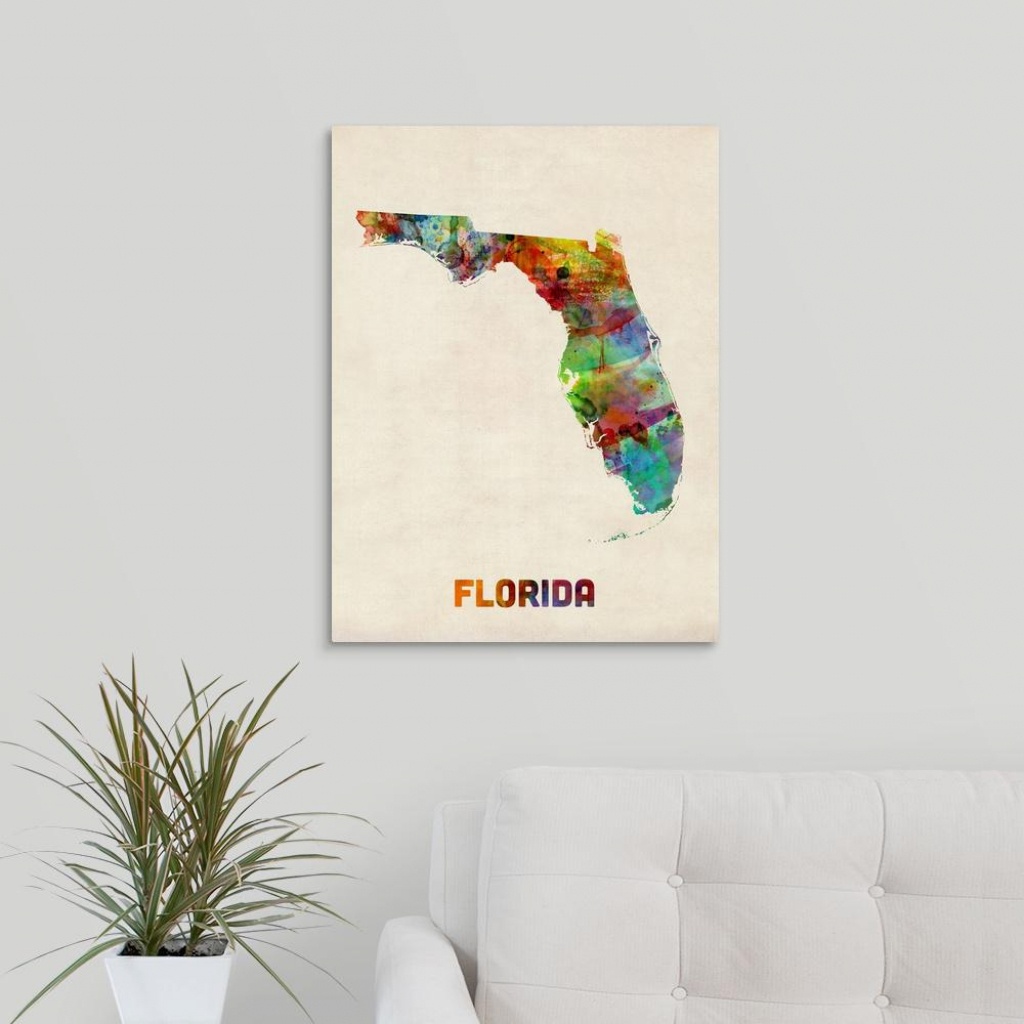 Greatbigcanvas &amp;quot;florida Watercolor Map&amp;quot;michael Tompsett Canvas - Map Of Florida Wall Art