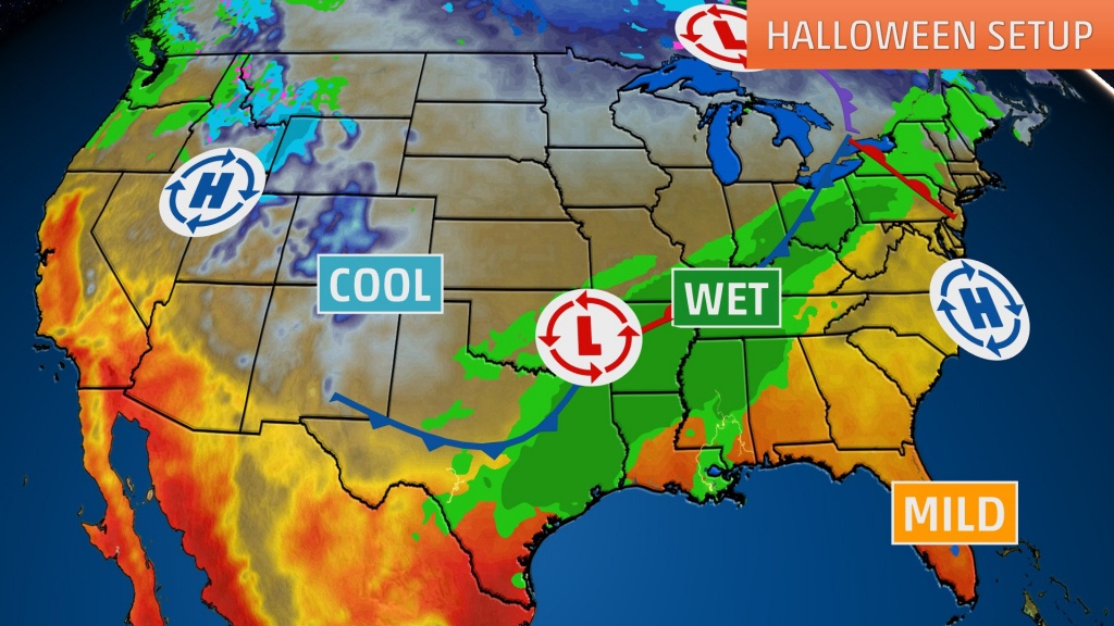 Halloween Weather Forecast: Wet Conditions From Texas To Ohio Valley - Florida Weather Map In Motion