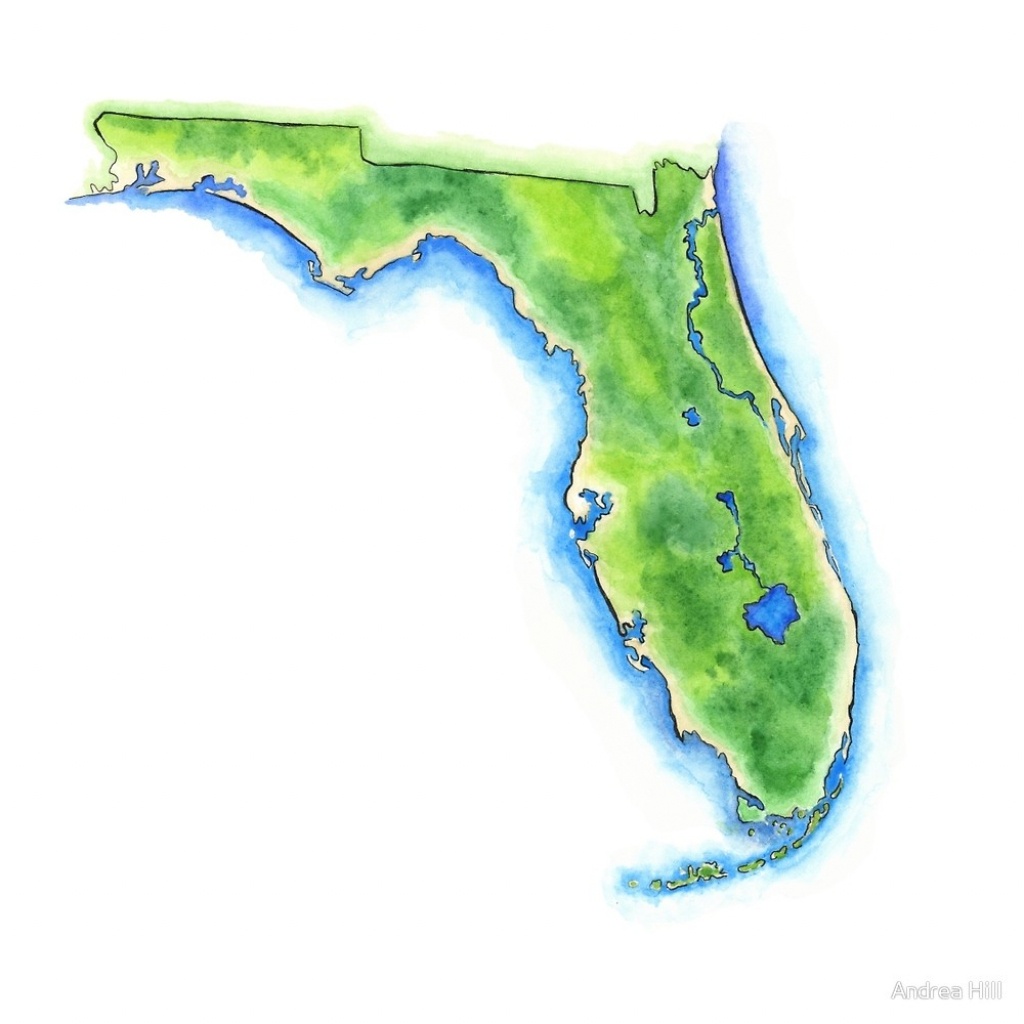 Hand Painted Watercolor Map Of The Us State Of Florida &amp;quot;andrea - Where Is Watercolor Florida On A Map