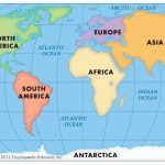 Highlighted In Orange Printable World Map Image For Geography   Printable Map Of The 7 Continents And 5 Oceans