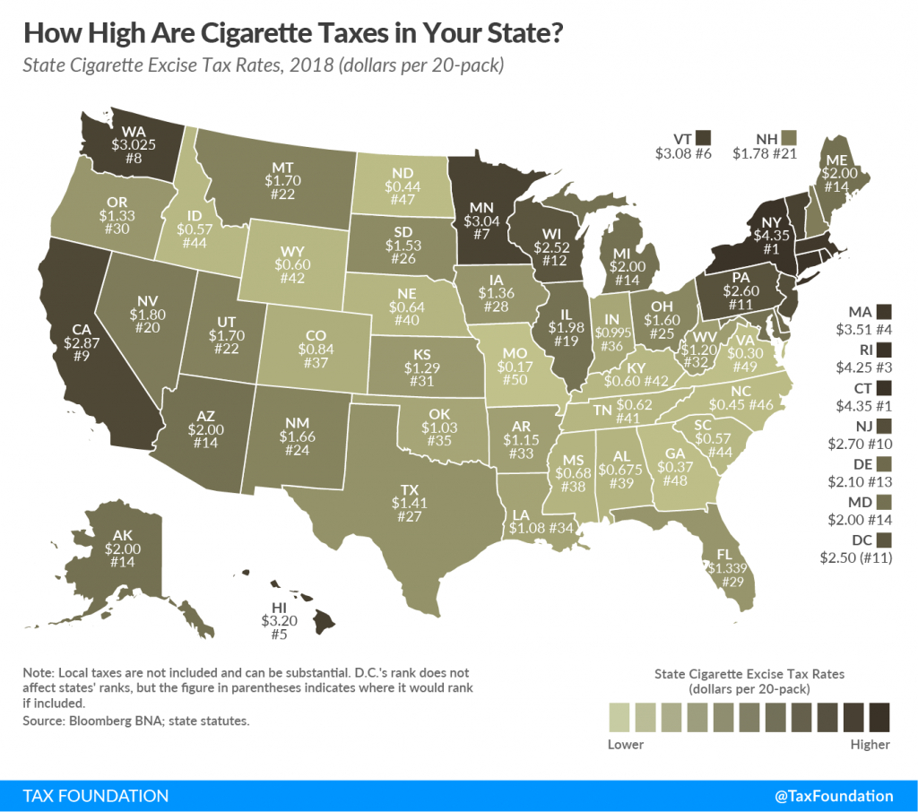 How High Are Cigarette Tax Rates In Your State? | Tax Foundation - Florida Property Tax Map