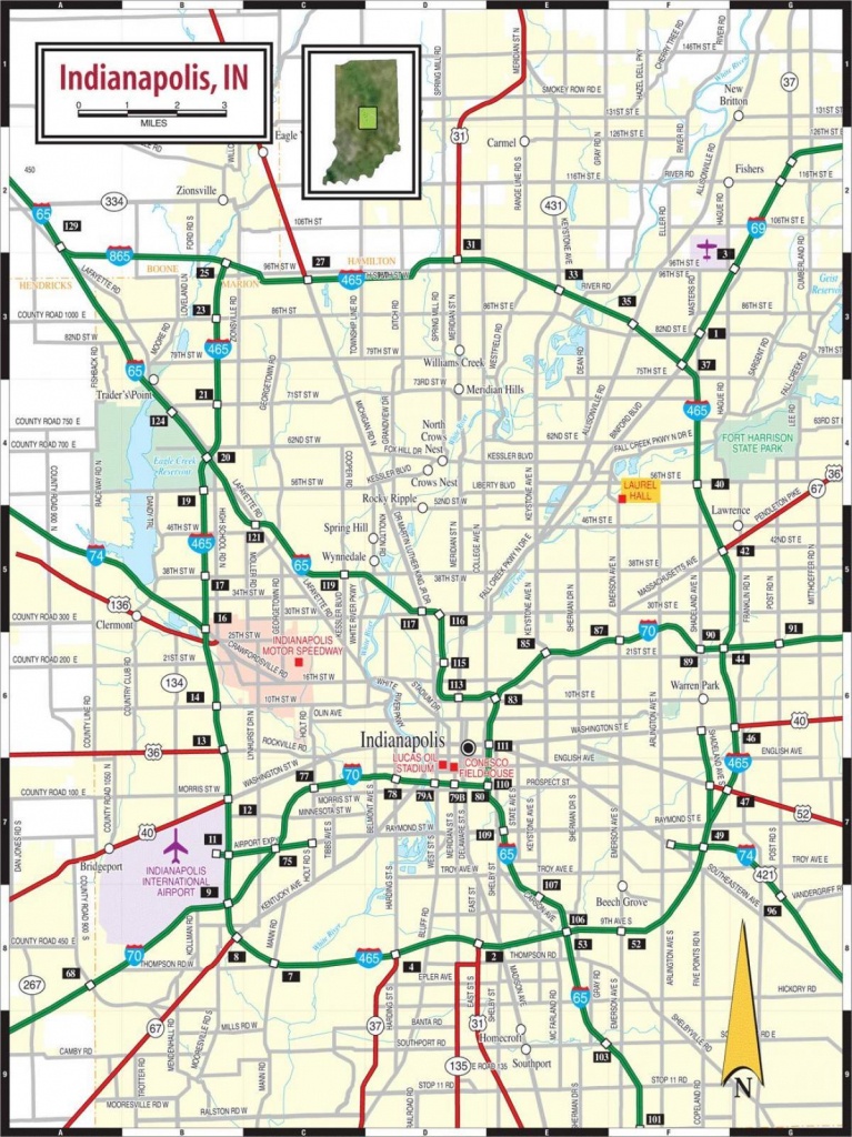 Indianapolis Road Map - Road Map Of Indianapolis (Indiana - Usa) - Printable Map Of Indianapolis