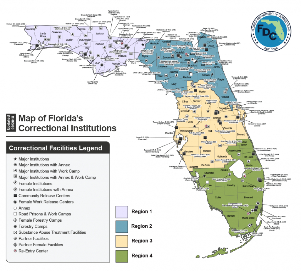 Institutions -- Florida Department Of Corrections - Lake City Florida Map