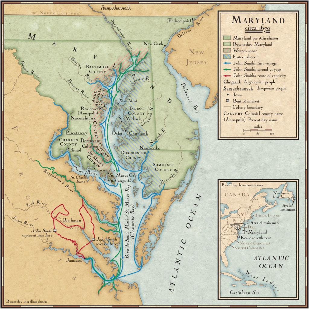 John Smith&amp;#039;s Exploration Routes In The Chesapeake Bay | National - Printable Map Of Chesapeake Bay