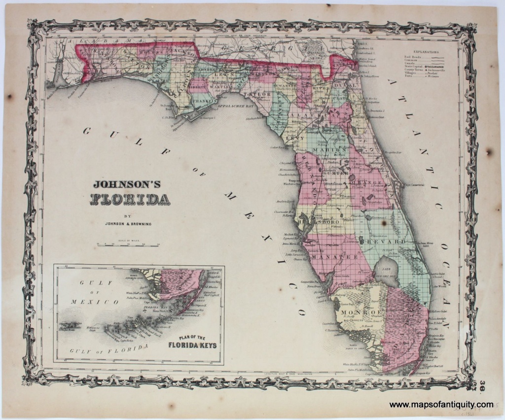 Johnson&amp;#039;s Florida - Antique Maps And Charts – Original, Vintage - Old Florida Maps Prints