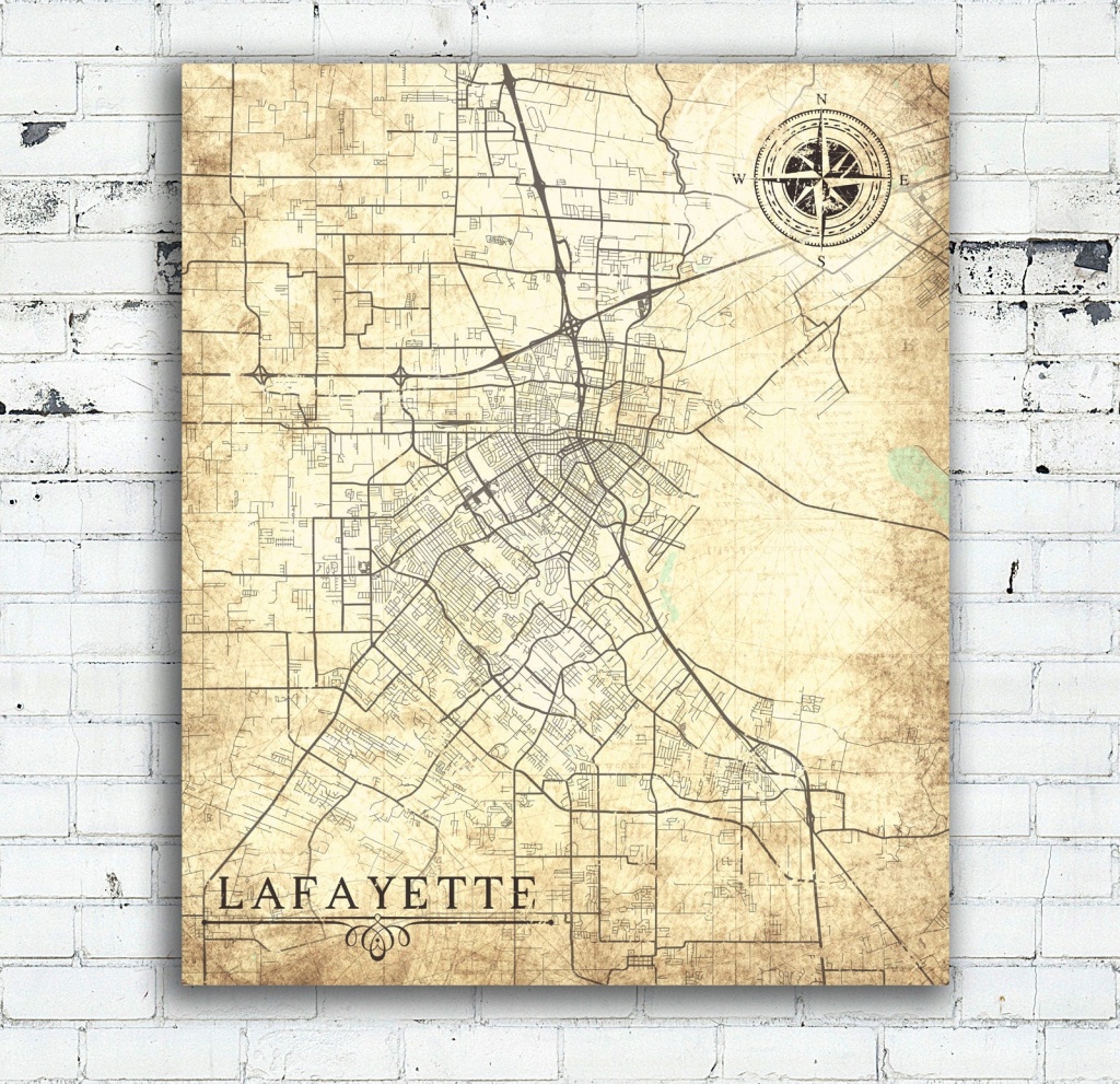 Lafayette La Canvas Print Louisiana La City Vintage Map Gift Home - Printable Map Of Lafayette La