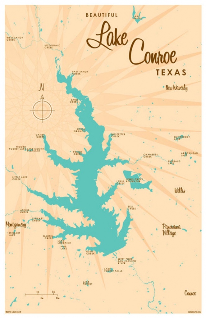 Lake Conroe Tx Map Art Print | Etsy - Map Of Lake Conroe Texas