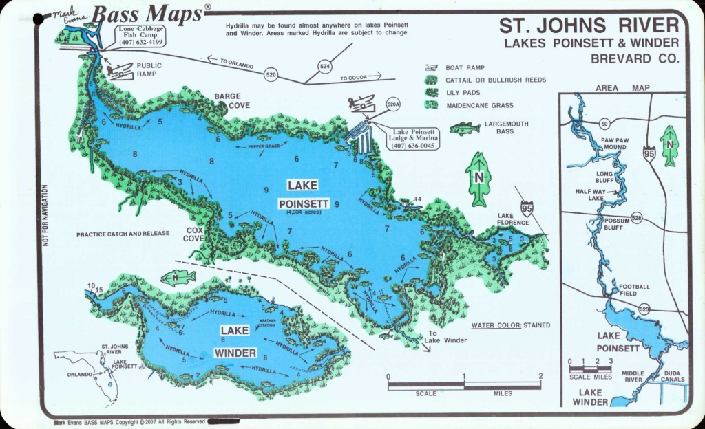 Lake Poinsett &amp;amp; Washington Bass Map - Mark Evans Maps - Florida Fishing Map