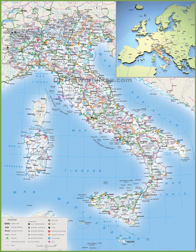 Large Detailed Map Of Italy - Printable Map Of Italy With Cities