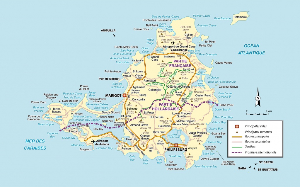 Large Detailed Road Map Of Saint Martin Island. St. Maarten Island - Printable Road Map Of St Maarten