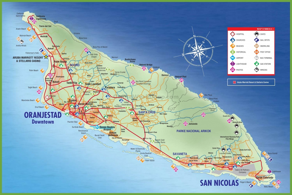 Large Detailed Tourist Map Of Aruba Printable Map Of Aruba 