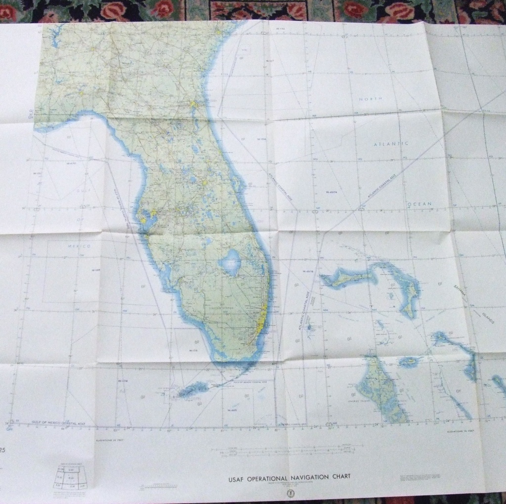 Large Wall Map Florida Bahamas Usaf Aeronautical Out Of | Etsy - Florida Wall Maps For Sale