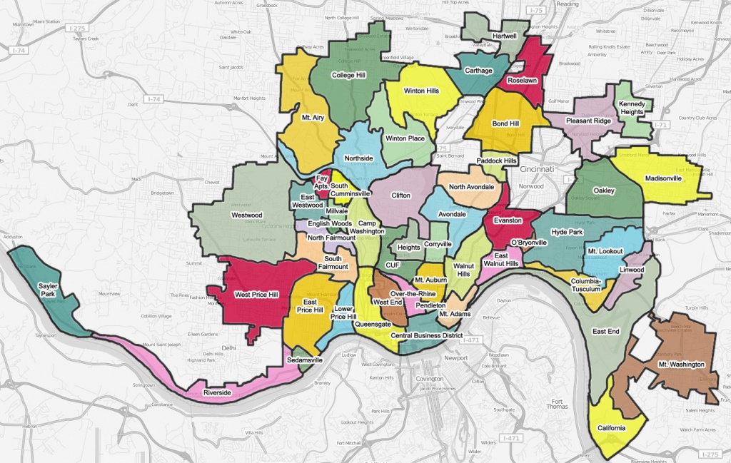 List Of Cincinnati Neighborhoods - Wikipedia - Printable Cincinnati Map