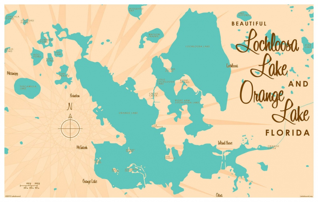 Lochloosa &amp;amp; Orange Lakes Florida Map Vintage-Style Art Print - Orange Lake Florida Map