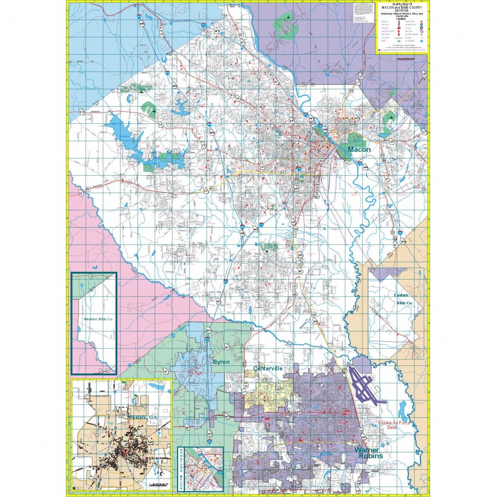 Macon And Bibb County, Ga Wall Map - The Map Shop - Printable Map Of Macon Ga