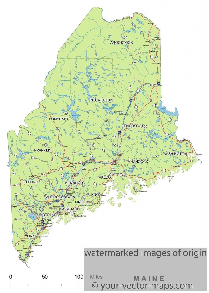 Maine State Route Network Map. Maine Highways Map. Cities Of Maine - Printable Map Of Maine