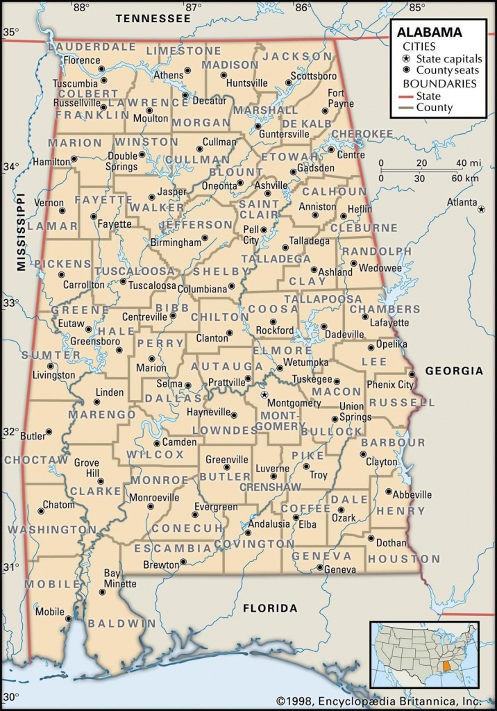 Map Of Alabama County Boundaries And County Seats. | Genealogy - Printable Map Of Alabama