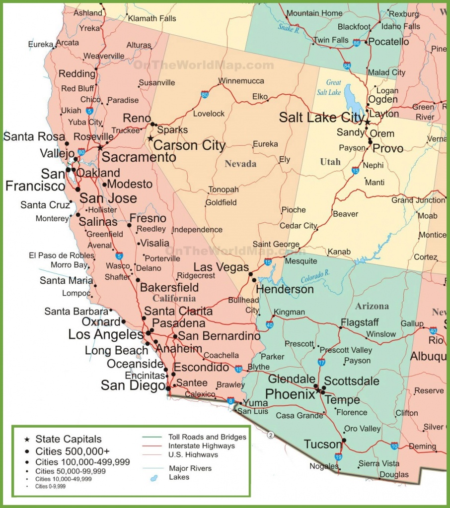 Map Of Arizona, California, Nevada And Utah - Map Of California Cities And Towns