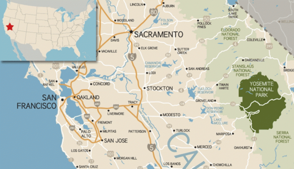 Map Of California Around Yosemite – Map Of Usa District - Yosemite National Park California Map