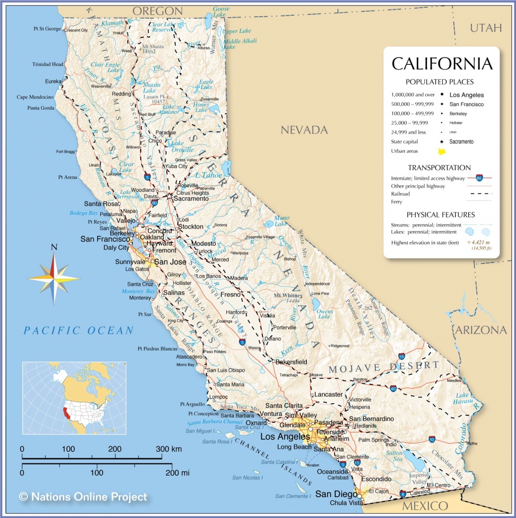 Map Of California State, Usa - Nations Online Project - Map Of California Cities And Towns