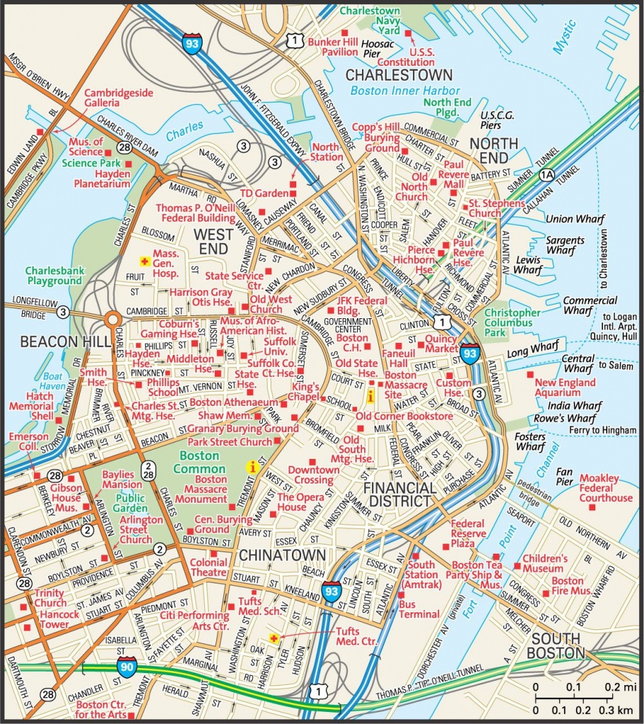 Map Of Downtown Boston | Downtown Boston Street Map | Places - Printable Map Of Boston